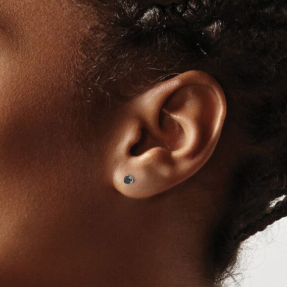 Kazi Luxury Steel Polished 3mm Black Round CZ Stud Post Earrings - Picture 4 of 5